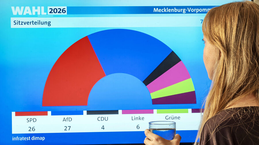 Landtagswahlen in Mecklenburg-Vorpommern: die Sitzverteilung im Landtag nach der ersten Hochrechnung der ARD. 