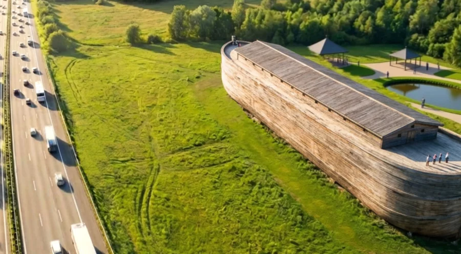 Eine Arche von biblischen Ausmaßen soll an der Autobahn A2 entstehen. Foto: KI-Grafik/Christlicher Kulturpark e.V.