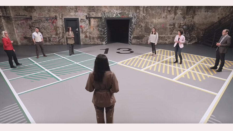 Bei der ZDF-Sendung stehen sich die Parteien in Feldern gegenüber und diskutieren. Screenshot: Youtube/ZDFheute Nachrichten
