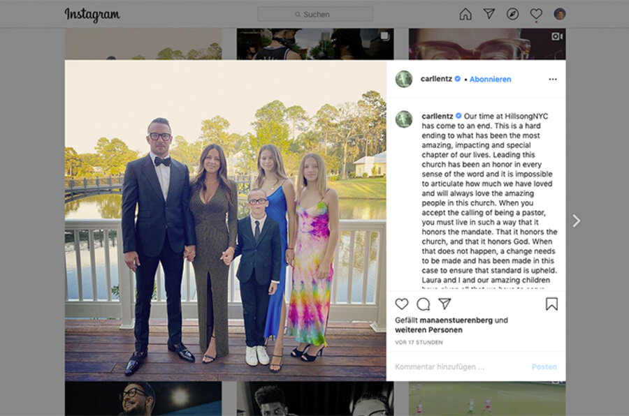 Auf Instagram entschuldigt sich der ehemalige Hillsong-Pastor und übernimmt die volle Verantwortung. Screenshot: Instragram/carllentz