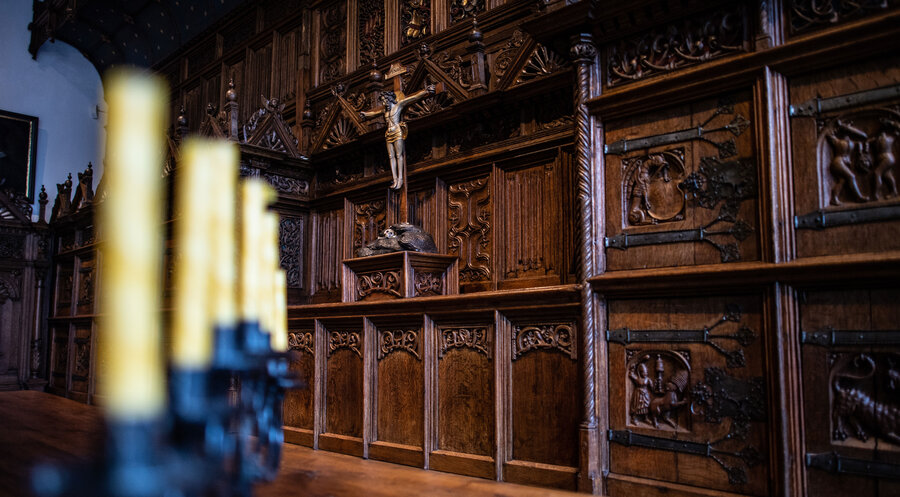 Das Kreuz steht im Friedenssaal im Historischen Rathaus Münster. Foto: Picture Alliance/Guido Kirchner