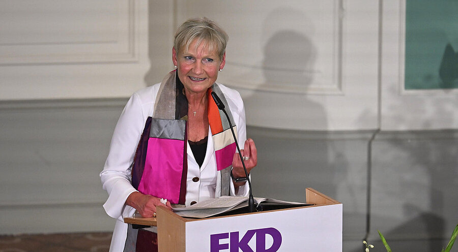 EKD-Ratsvorsitzende Kirsten Fehrs spricht beim Johannisempfang in der Franzoesischen Friedrichstadtkirche am Gendarmenmarkt in Berlin. Foto: picture alliance / epd-bild | Christian Ditsch