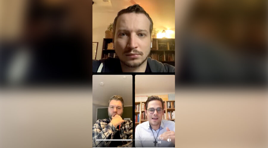 Jason Liesendahl (unten links) und Johannes Traichel (unten rechts) im Gespräch mit Thomas Richter. Screenshot: instagram/mein.idea