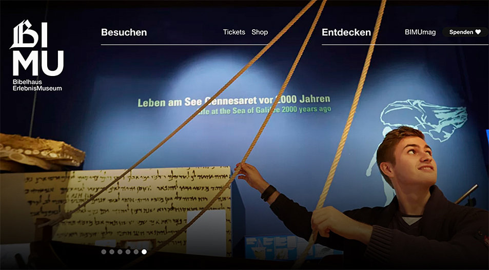 Der Internetauftritt des Frankfurter Bibelhaus Erlebnismuseums. Screenshot: www.bibelhaus-frankfurt.de