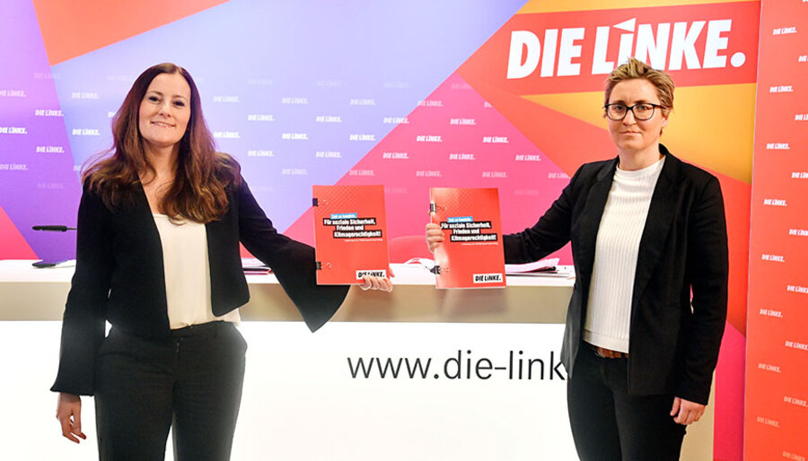 v. l.: Die Parteivorsitzenden der Partie Die Linke, Janine Wissler und Susanne Hennig-Wellsow. Foto:picture alliance / Geisler-Fotopress | Frederic Kern/Geisler-Fotopress  