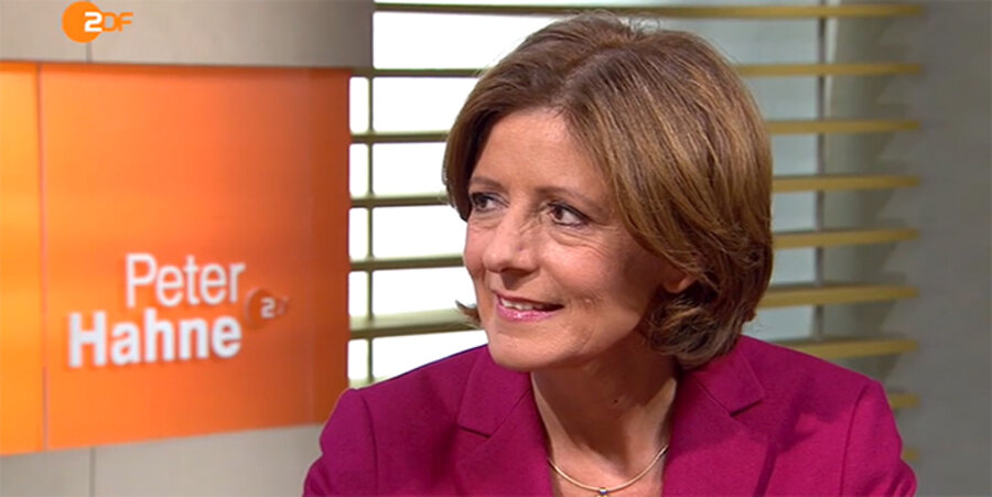 Die Ministerpräsidentin von Rheinland-Pfalz, Malu Dreyer, zu Gast bei Peter Hahne. Screenshot: ZDF
