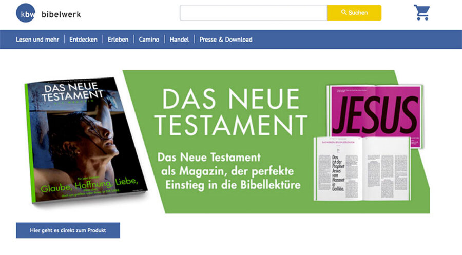 Die Website des Verlags Katholisches Bibelwerk, bei dem das NT Magazin erschienen ist. Foto: bibelwerkverlag.de