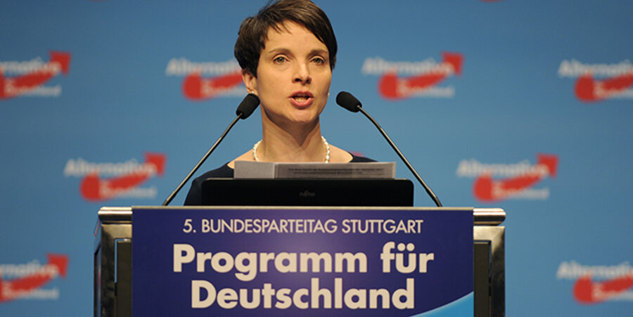 Die AfD-Vorsitzende, Frauke Petry, bei ihrer Rede auf dem Parteitag der Alternative für Deutschland. Foto: picture-allaince/Sven Simon