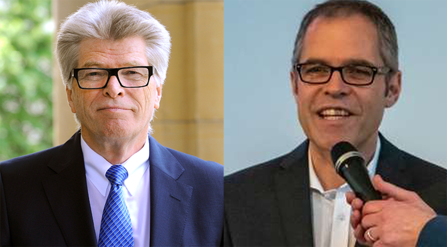 Friedhelm Loh (links) übergibt das Ehrenamt an den Geschäftsführer im Bund Freier evangelischer Gemeinden, Guido Sadler. Fotos: privat; FeG Deutschland | AW