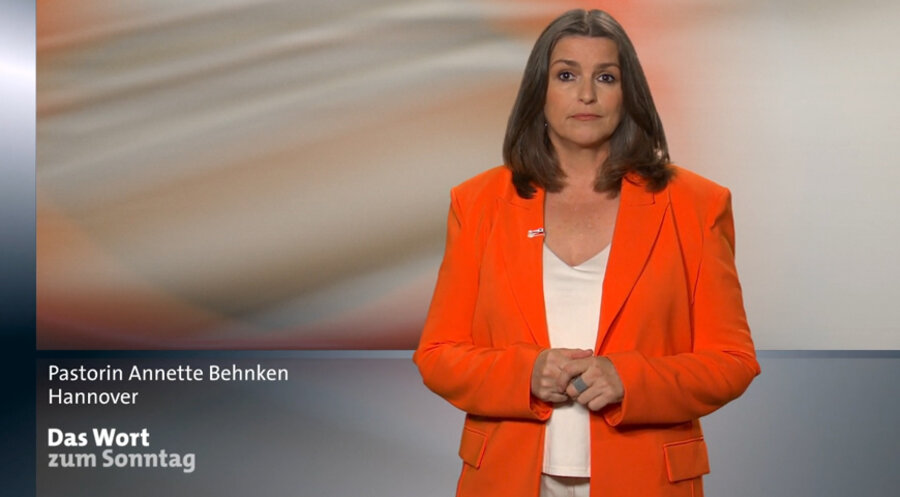 Pastorin Annette Behnken im „Wort zum Sonntag“ am 20. September. Screenshot: ARD