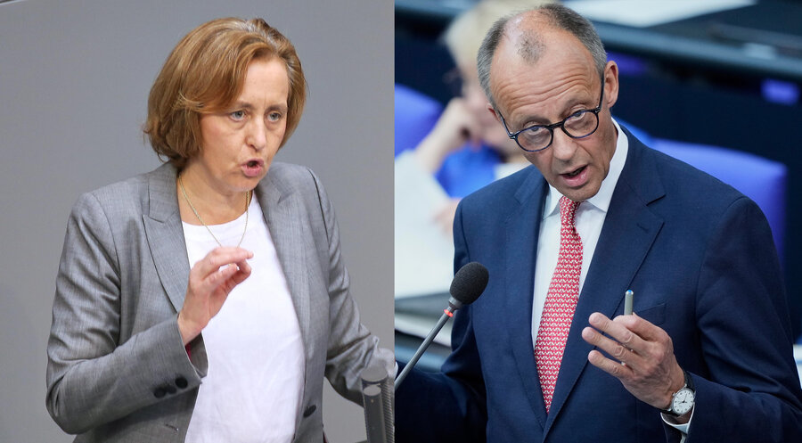 Die AfD-Abgeordneten Beatrix von Storch und Bundeskanzler Friedrich Merz (CDU). Fotos: picture alliance / dts-Agentur; picture alliance / ASSOCIATED PRESS | Ebrahim Noroozi