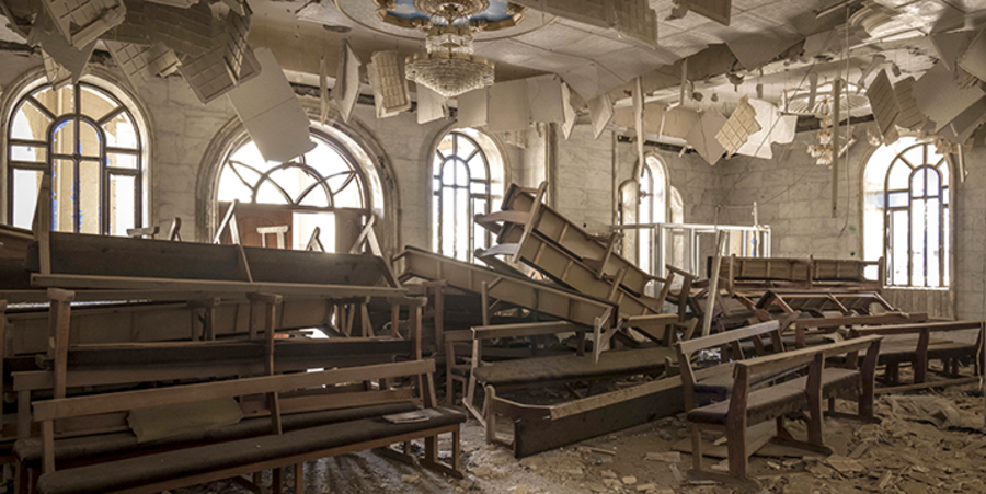 Die zerstörte Sankt Johannes Kirche in Al Hamdaniyah in der Ninive-Ebene im Irak. Foto: picture-alliance/ZUMA Press