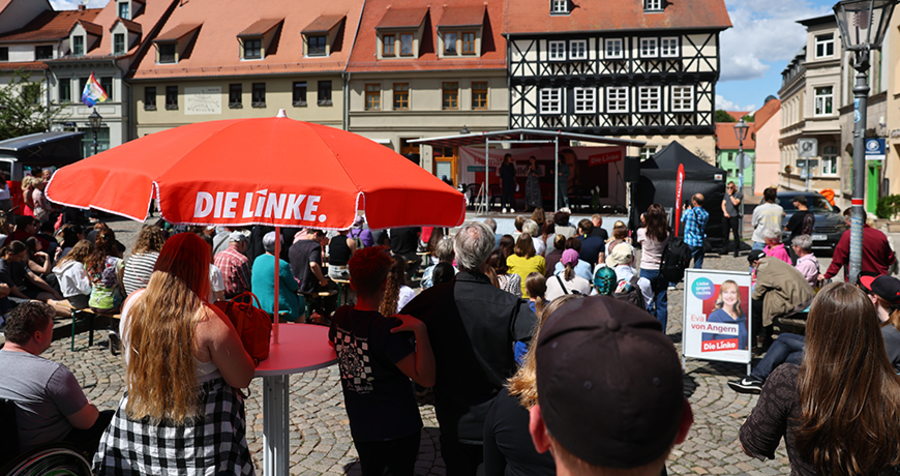 Eine Wahlkampfveranstaltung der Linken auf dem Köthener Holzmarkt