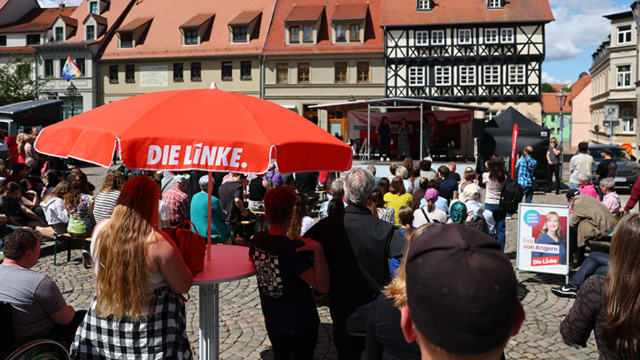 Die Linkspartei beim Wahlkampf in Köthen, Sachsen-Anhalt.