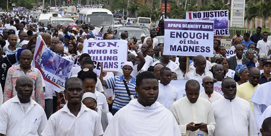Die Christen protestierten friedlich gegen die Gewalt in Nigeria. Foto: picture-alliance/NurPhoto