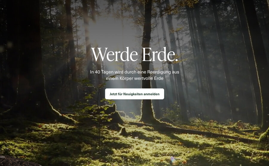 Der Verwandlungsprozess knüpft an die kirchliche Bestattungsformel „Erde zu Erde“ an. Screenshot: www.reerdigung.de