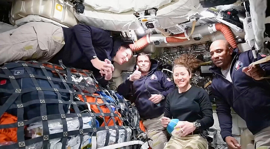 Die Besatzung der NASA-Mondmission „Artemis 2“. Foto: picture alliance / ASSOCIATED PRESS | Uncredited