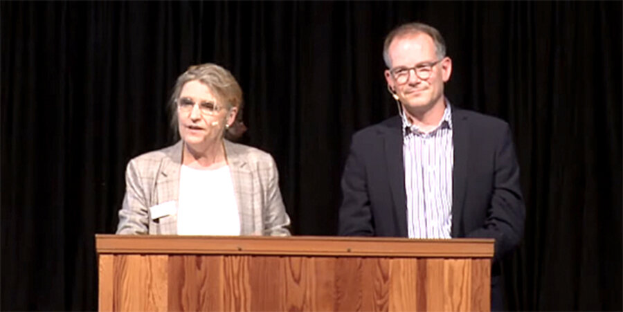 Die Leiterin des Allianzhauses, Gabriele Fischer-Schlüter, und Allianzgeneralsekretär Reinhardt Schink. Screenshot: YouTube/Deutsche Evangelische Allianz