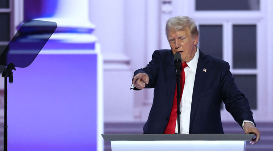 Donald Trumps Aufritt auf dem Parteitag der Republikaner in Milwaukee. Foto: picture alliance / REUTERS | Mike Segar