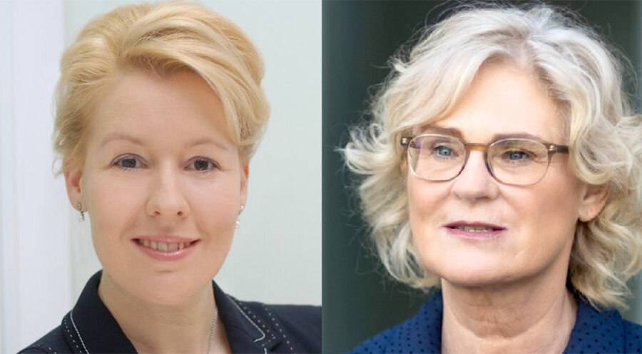 v. l.: Die bisherige Familienministerin Franziska Giffey (SPD) und die Bundesjustizministerin Christine Lamprecht (SPD). Fotos: bundesregierung.de; BMJV