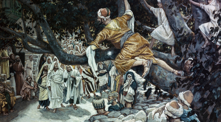 Zachäus klettert auf einen Baum, um einen Blick auf Jesus zu erhaschen. Dargestellt von James Tissot (1836–1902). Foto: IMAGO/SuperStock