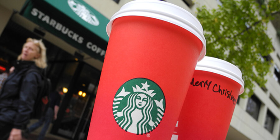Die neuen roten Becher ohne Weihnachtsmotive. Foto: picture-alliance/dpa