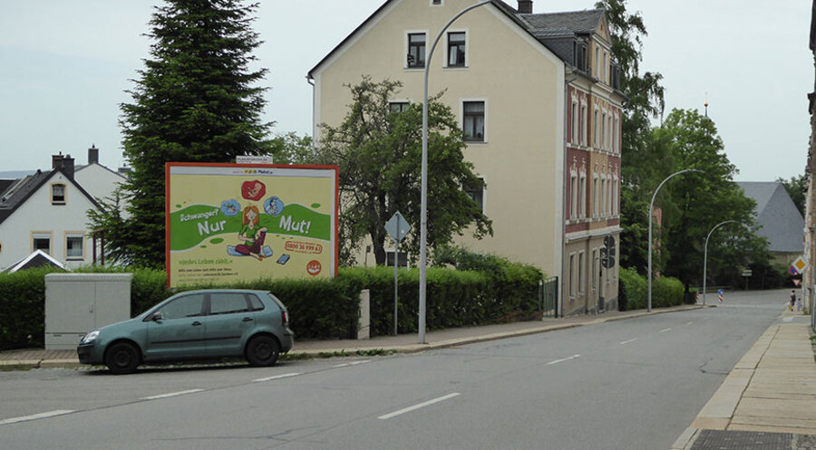 Ein Plakat des Vereins „Lebensrecht Sachsen“ in Annaberg-Buchholz. Foto: Sven Frank