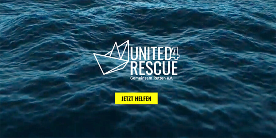 Kirchen, Kommunen, Initiativen und Vereine werben um Spenden für ein Rettungsschiff. Screenshot: www.united4rescue.com