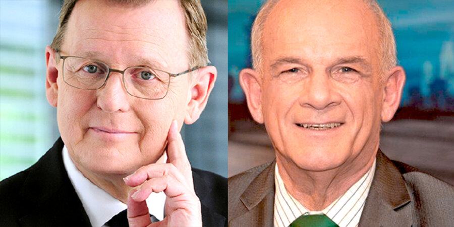 v. l.: Der Ministerpräsident von Thüringen, Bodo Ramelow, und der Journalist und Bestsellerautor Peter Hahne. Fotos: Thüringer Staatskanzlei, peter-hahne.de