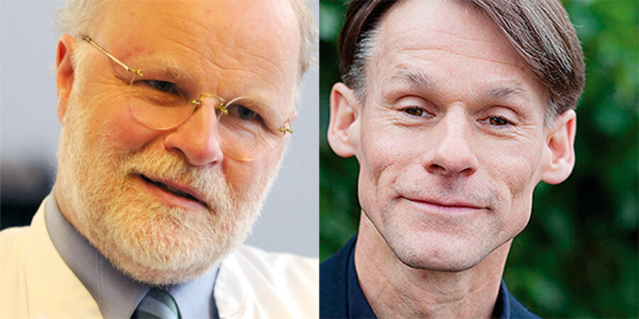 v. l.: Der Theologe, Bestsellerautor und Psychiater Manfred Lütz und der Vorsitzende des Verbandes evangelischer Pfarrerinnen und Pfarrer in Deutschland, Andreas Kahnt. Fotos: Jens Möller/stagefoto.com; Privat