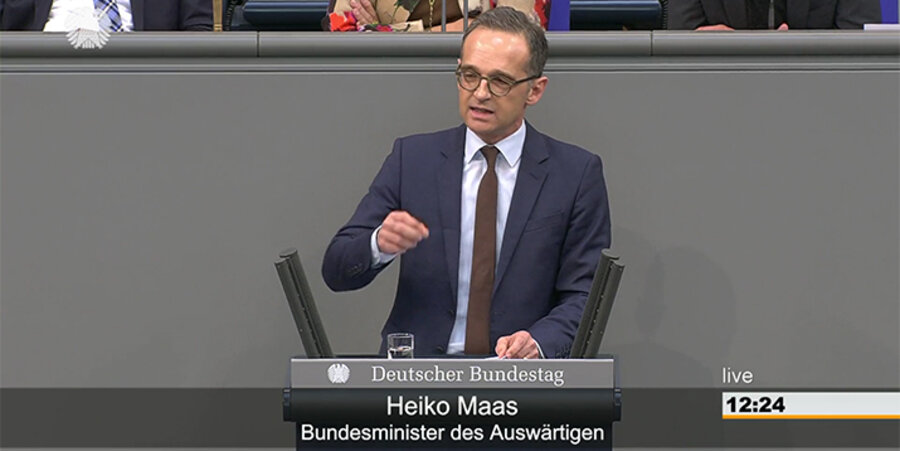 Bundesaußenminister Heiko Maas in seiner Rede vor dem Bundestag. Screenshot: bundestag.de