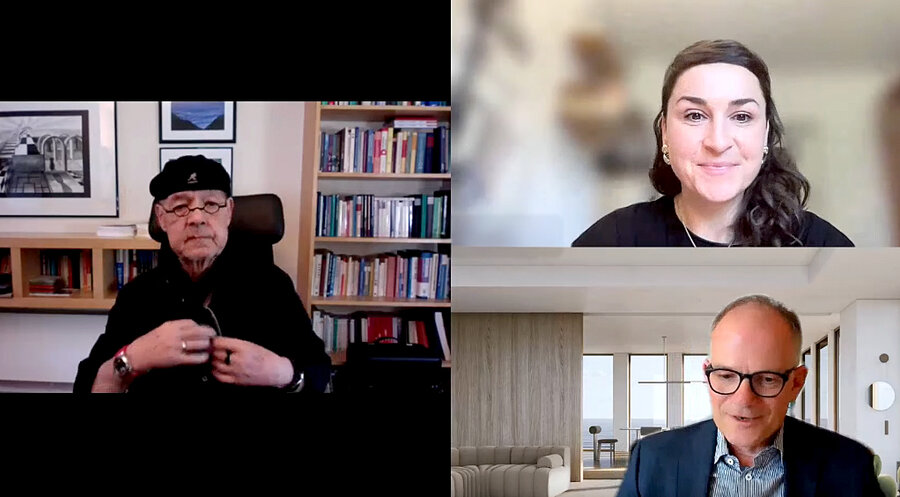 Eberhard Jung (links), Stephanie Mittelbach und Reinhardt Schink im Videogespräch. Screenshot: YouTube/Allianzkonferenz Bad Blankenburg