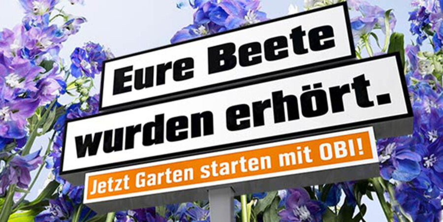 Obi wirbt mit dem Satz „Eure Beete wurden erhört“, wobei der Bibeltext „Dein Gebet ist erhört“ (Lukas 1,13) abgewandelt wurde. Foto: PR