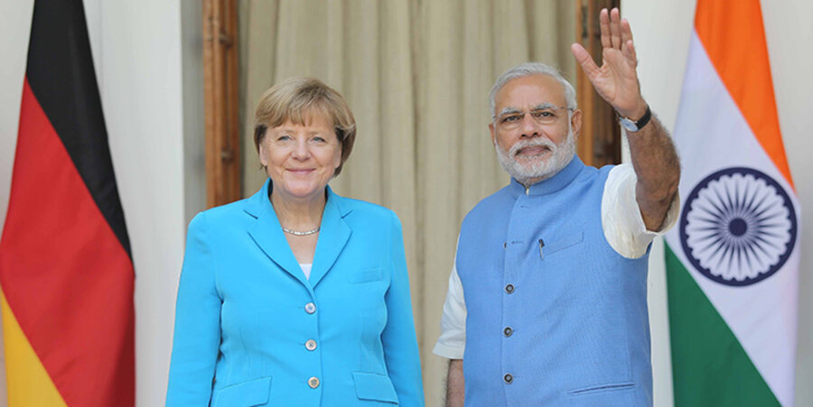 Die Bundeskanzlerin Angela Merkel und der indische Ministerpräsident Narendra Damodardas Modi. Foto: picture-alliance/AA