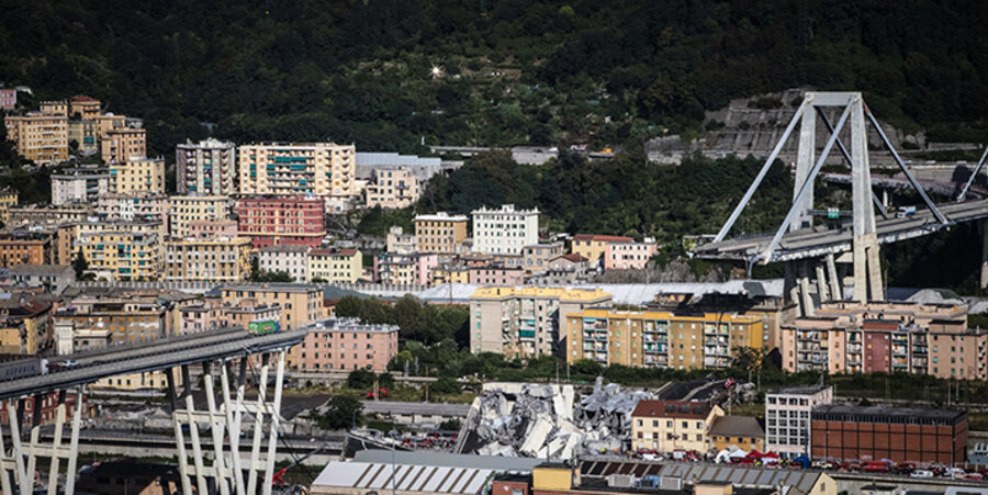 Die 40 Meter hohe Morandi-Brücke war am 14. August auf einer Länge von rund 200 Metern eingestürzt. Foto: picture-alliance/NurPhoto