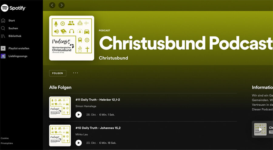 Auch Interviews mit Theologen, Predigten oder apologetische Beiträge sollen in Zukunft abrufbar sein. Screenshot: open.spotify.com