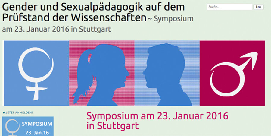 Das Aktionsbündnis „Demo für alle“ will am 23. Januar ein Symposium „Gender und Sexualpädagogik auf dem Prüfstand der Wissenschaften“ durchführen. Screenshot: www.genderundsexualpaedagogik.com