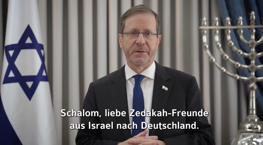 Grußwort des israelischen Staatspräsidenten Jizchak Herzog zum Israel-Freundestreffen. Screenshot: Büro des israelischen Staatspräsidenten | Zedakah e.V.