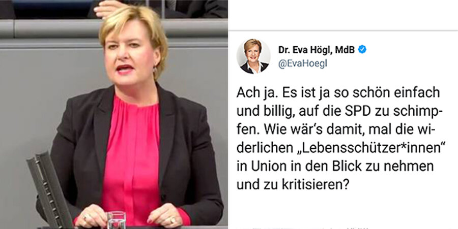 Die stellvertretende SPD-Fraktionsvorsitzende im Bundestag, Eva Högl, hat ihren umstrittenen Tweet mittlerweile gelöscht. Screenshots: YouTube/Eva Högl/Twitter.com
