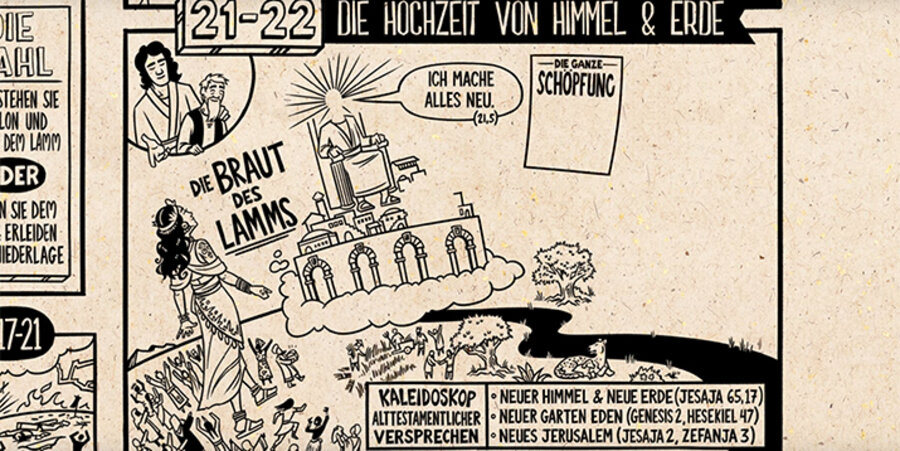 In Tafelbildern werden alle Bücher der Bibel kurz vorgestellt, hier die Offenbarung. Screenshot: YouTube / Das Bibel Projekt