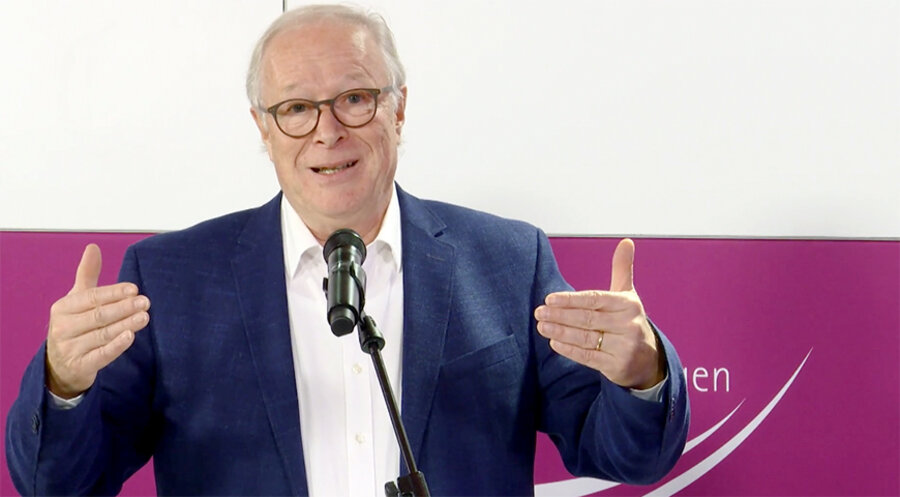 Der frühere Vorstandsvorsitzende von ERF Medien, Jürgen Werth, beim digitalen Jahrestreffen des Diakonissenmutterhauses Aidlingen. Screenshot: dmh.click/Jahrestreffen