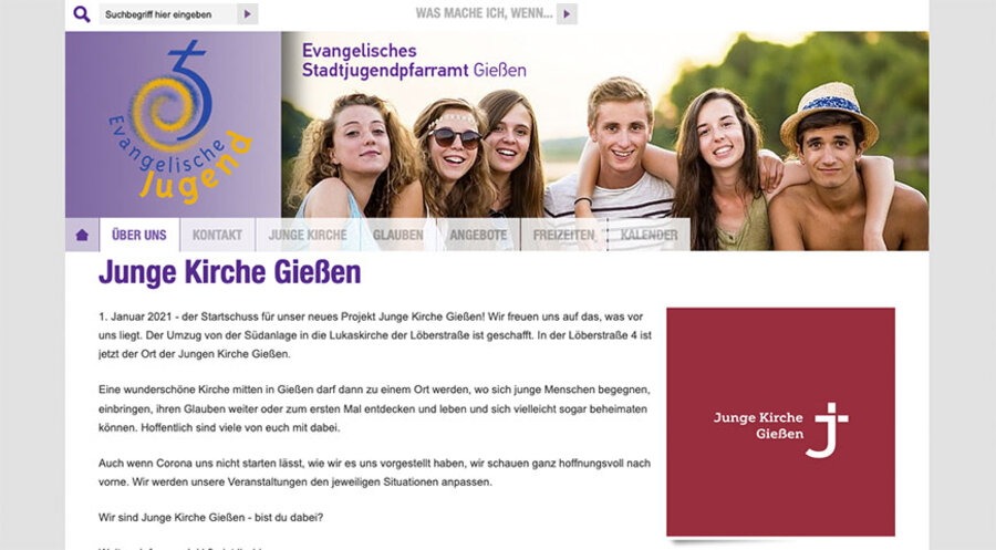 Die Website der Jungen Kirche Gießen. Screenshot: stadtjugendpfarramt-giessen.ekhn.de 