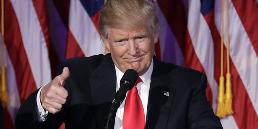 Donald Trump freut sich in New York über seinen Sieg. Foto: picture-alliance/AP Photo