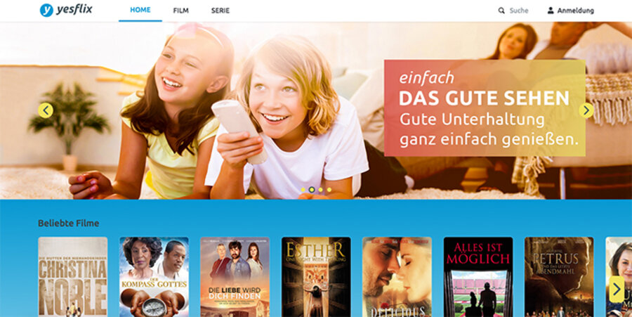 Die Inhalte von „yesflix“ sollen christliche Werte unterstreichen und unterstützen. Screenshot: yesflix.de