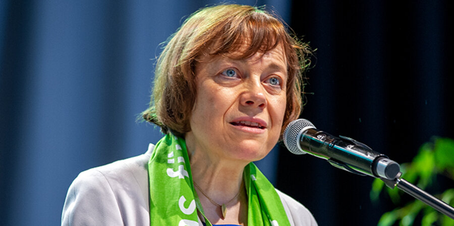 Die Präses der Evangelischen Kirche von Westfalen, Annette Kurschus, auf dem Kirchentag. Foto: idea/M. Pletz