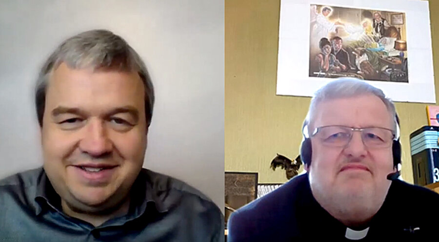 v. l.: Der evangelikale Biologe, Autor und Blogger Markus Till, im Gespräch mit dem Pastor der Evangelisch-Lutherischen Friedenskirche in Hamburg-Jenfeld, Thies Hagge. Screenshot: YouTube/Pastor Thies Hagge