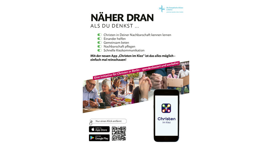 Der Flyer zu der Nachbarschafts-App „Christen im Kietz“. Foto:  Evangelische Allianz Berlin