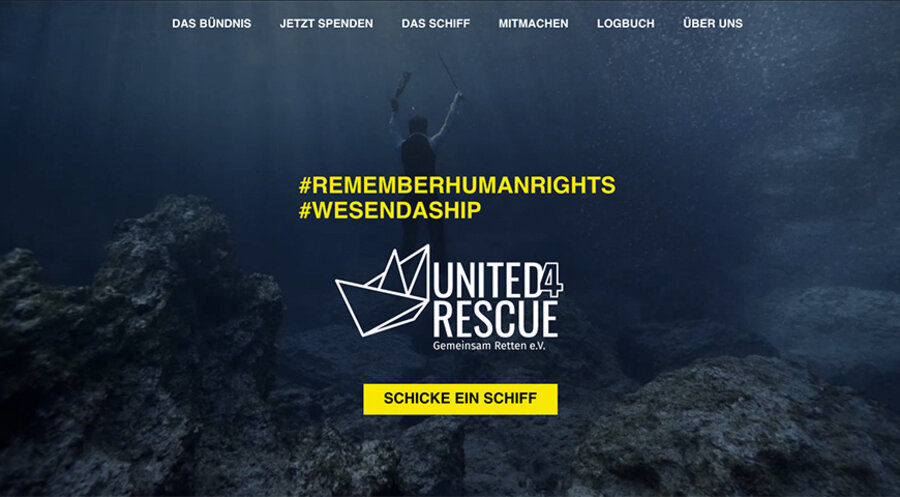 Die Evangelische Landeskirche in Württemberg hat 75.000 Euro für das Bündnis „United4Rescue“ zur Verfügung gestellt. Screenshot: united4rescue.com