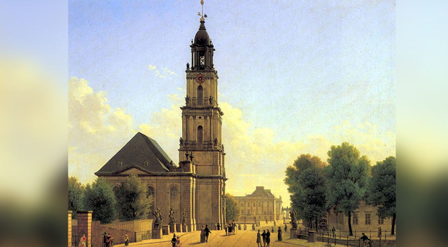 Eine Zeichnung der Potsdamer Garnisonkirche. Foto: Wiki Commons/Speravir
