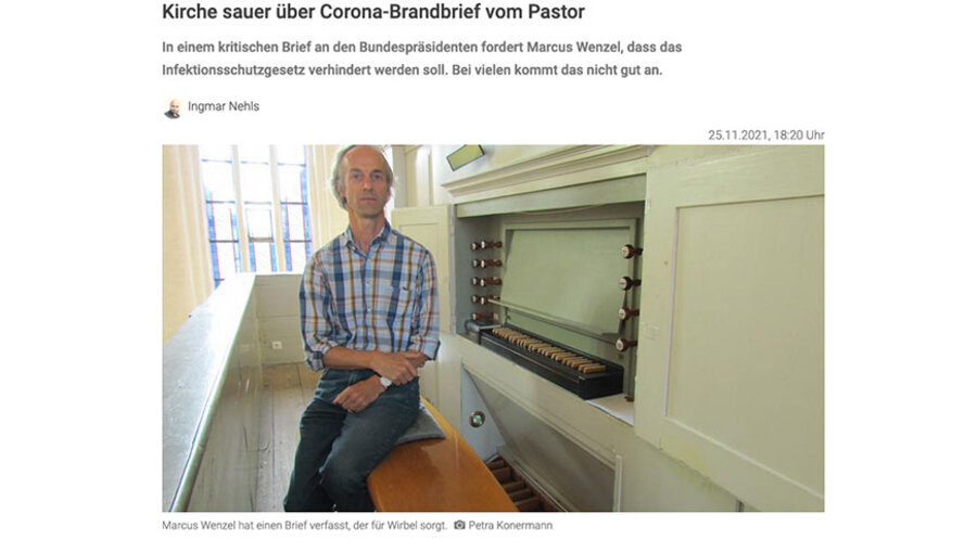 Auch der Nordkurier berichtete über den Brief von Marcus Wenzel. Screenshot: nordkurier.de